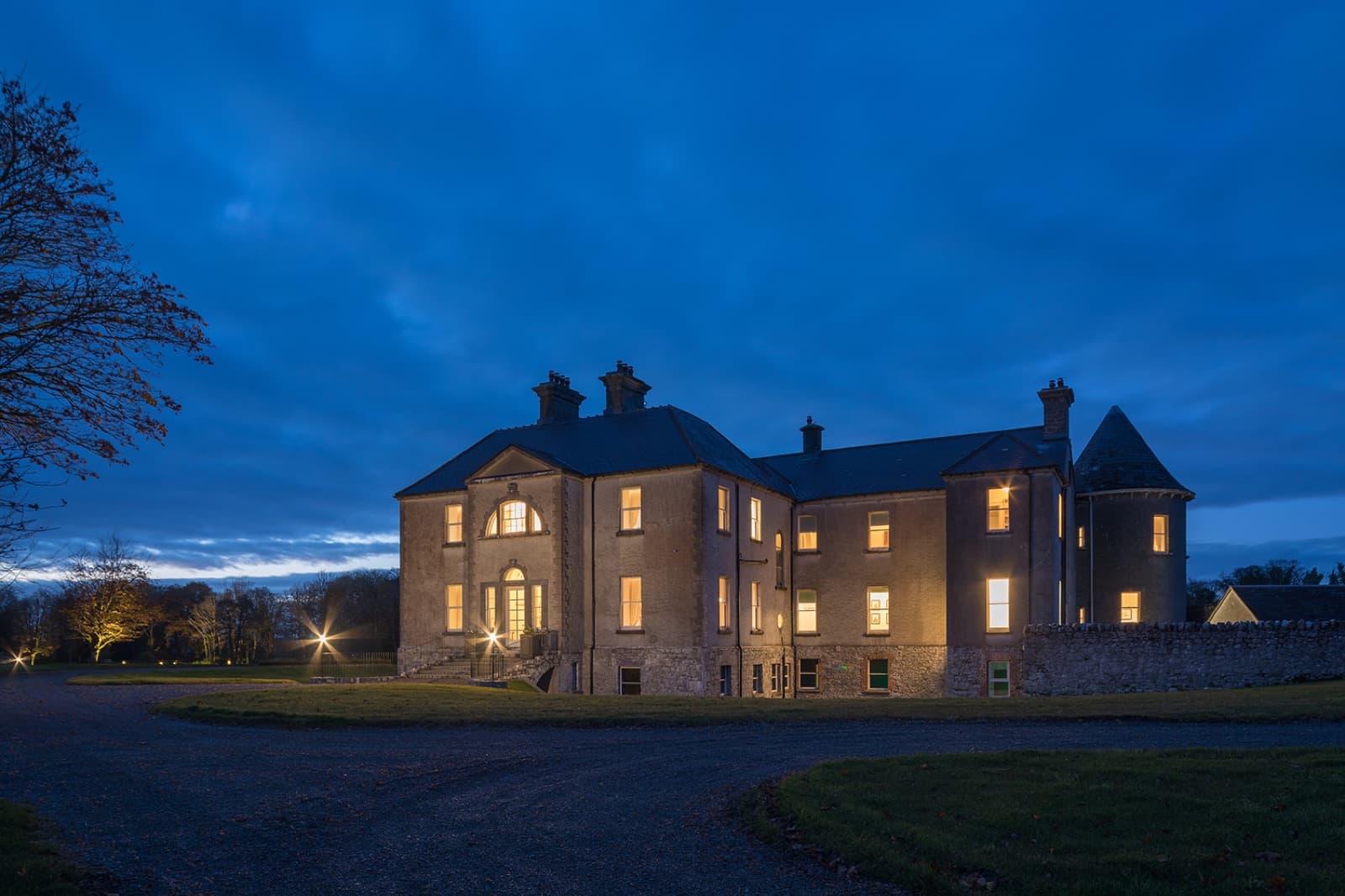 Exterior of the house at night